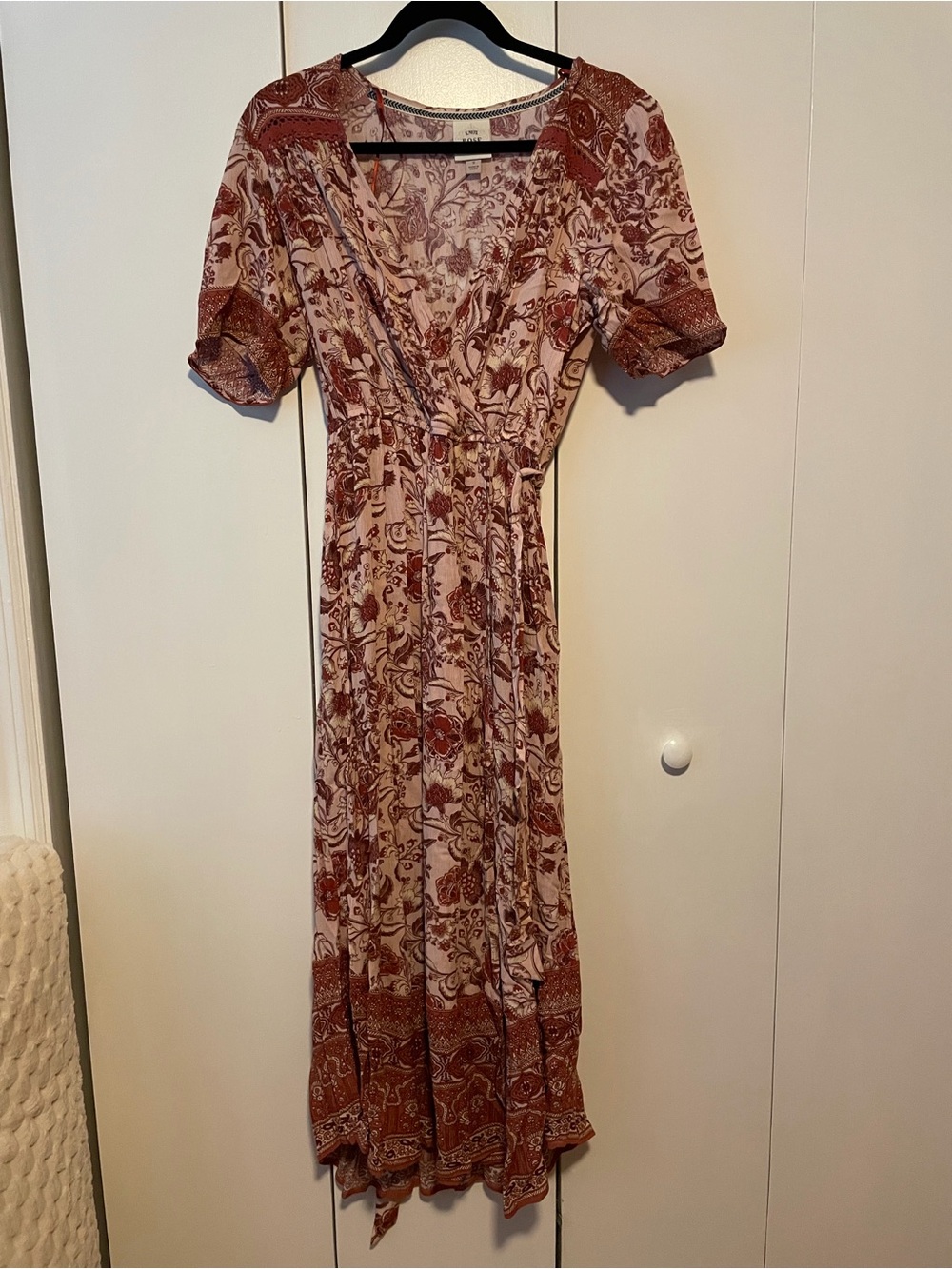 Francesca's Collections Pink & Rust Floral Wrap Maxi Dress
